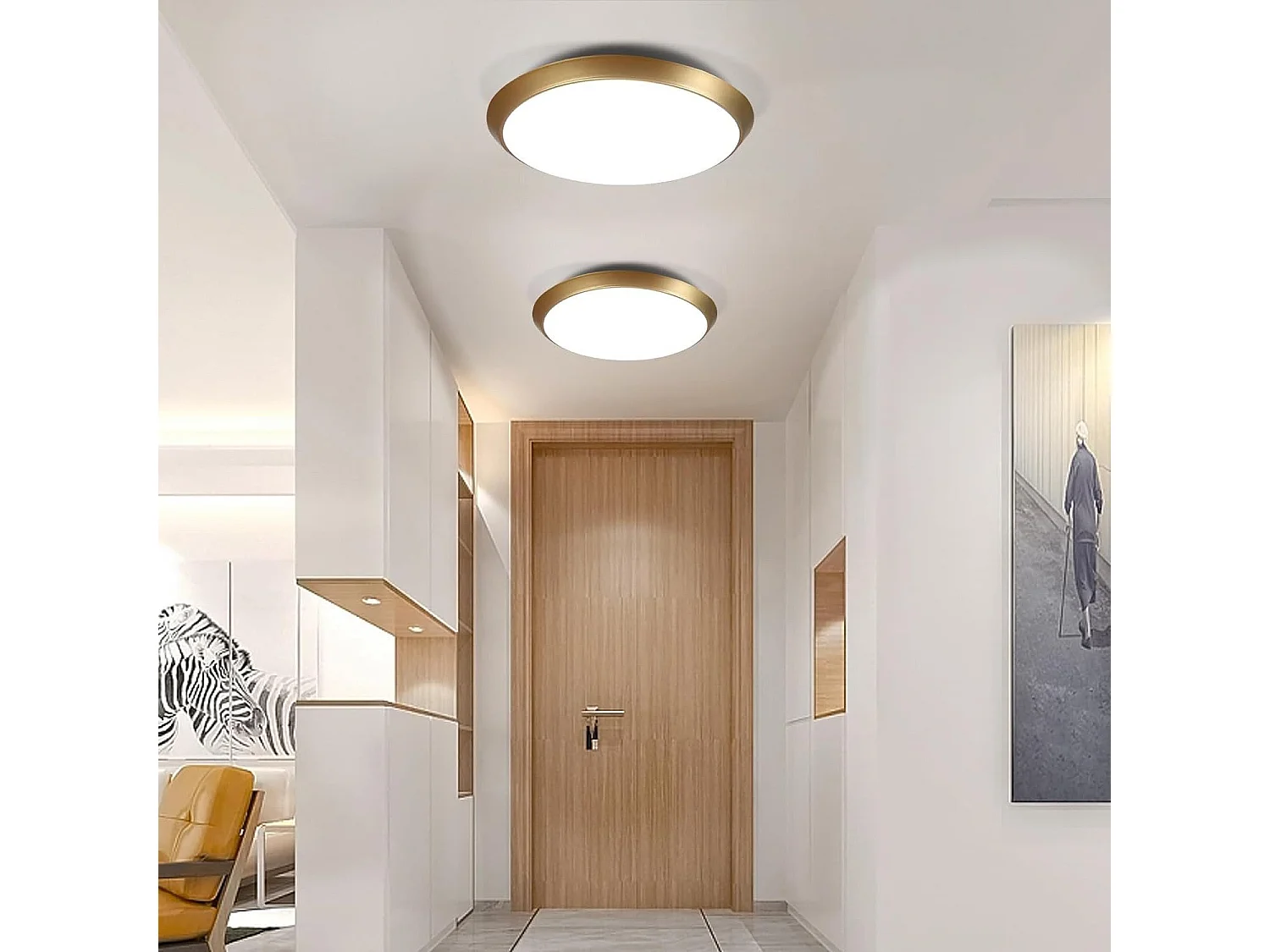 NETTLIFE Lampa sufitowa z czujnikiem ruchu, 15W, złota dioda LED, IP44, Ø30cm, 4000K, do przedpokoju, klatki schodowej, warsztatu