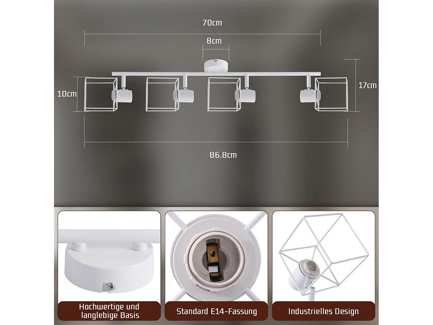 NETTLIFE Plafondspot E14 350° Draaibaar Metalen Woonkamer Plafondlamp Verstelbaar Zonder Lamp