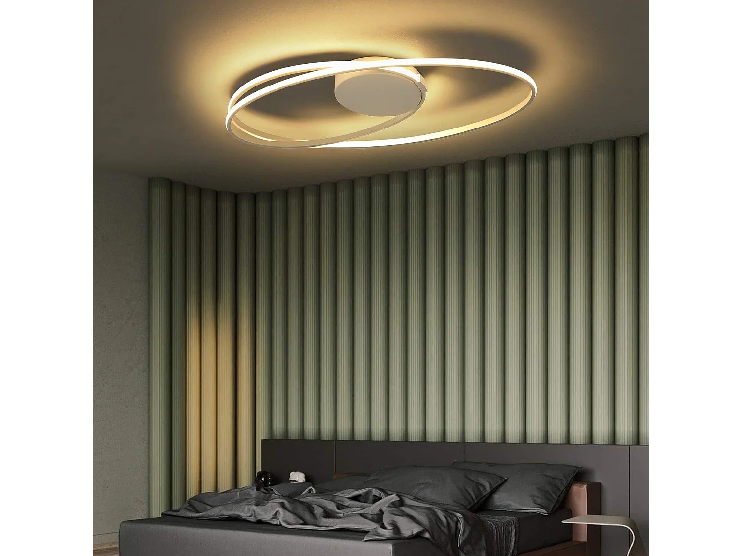 NETTLIFE lampa sufitowa LED biała salon nowoczesny pierścień 36W 3000K ciepła biel wnętrze