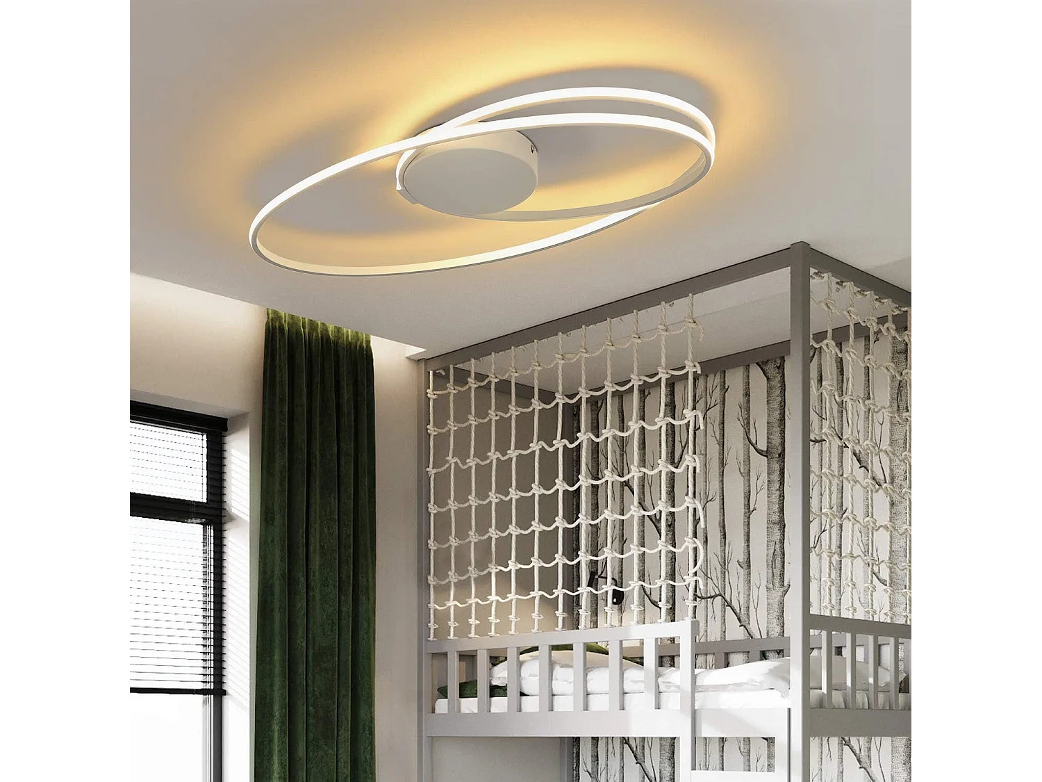 NETTLIFE lampa sufitowa LED biała salon nowoczesny pierścień 36W 3000K ciepła biel wnętrze