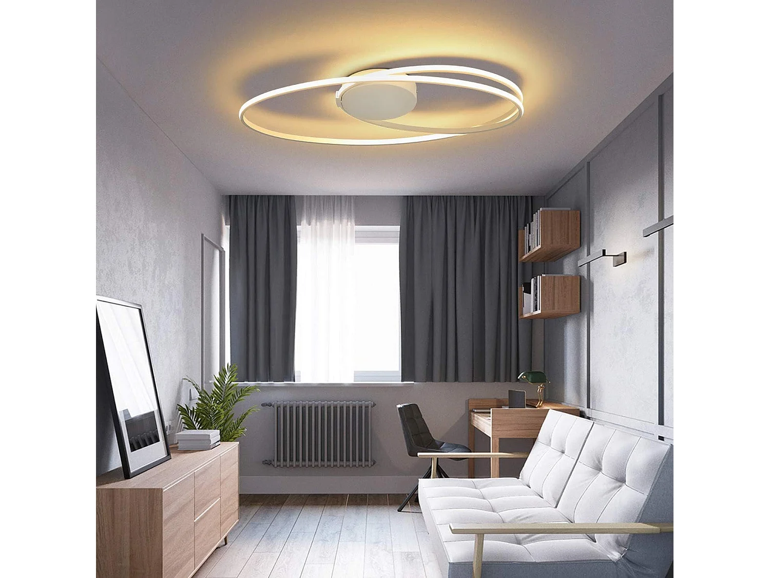 NETTLIFE lampa sufitowa LED biała salon nowoczesny pierścień 36W 3000K ciepła biel wnętrze