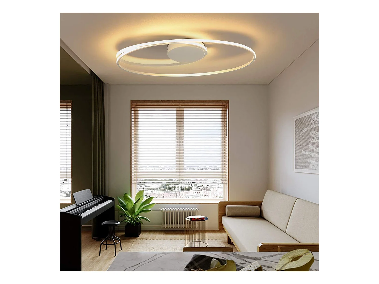 NETTLIFE Plafonnier LED blanc salon design anneau moderne 36W 3000K intérieur blanc chaud LED fermement intégré, blanc chaud