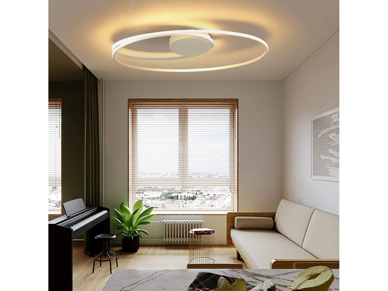 NETTLIFE Plafonnier LED blanc salon design anneau moderne 36W 3000K intérieur blanc chaud LED fermement intégré, blanc chaud