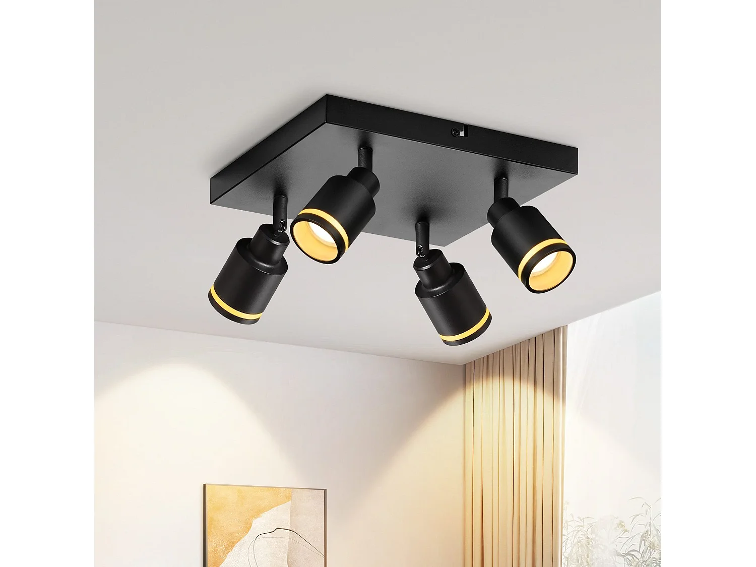 NETTLIFE LED Deckenleuchte 4 Deckenstrahler Schwarz Quadratische Modelle Verstellbare Wandhalterung GU10 Innen Metall Ohne Leuchtmittel