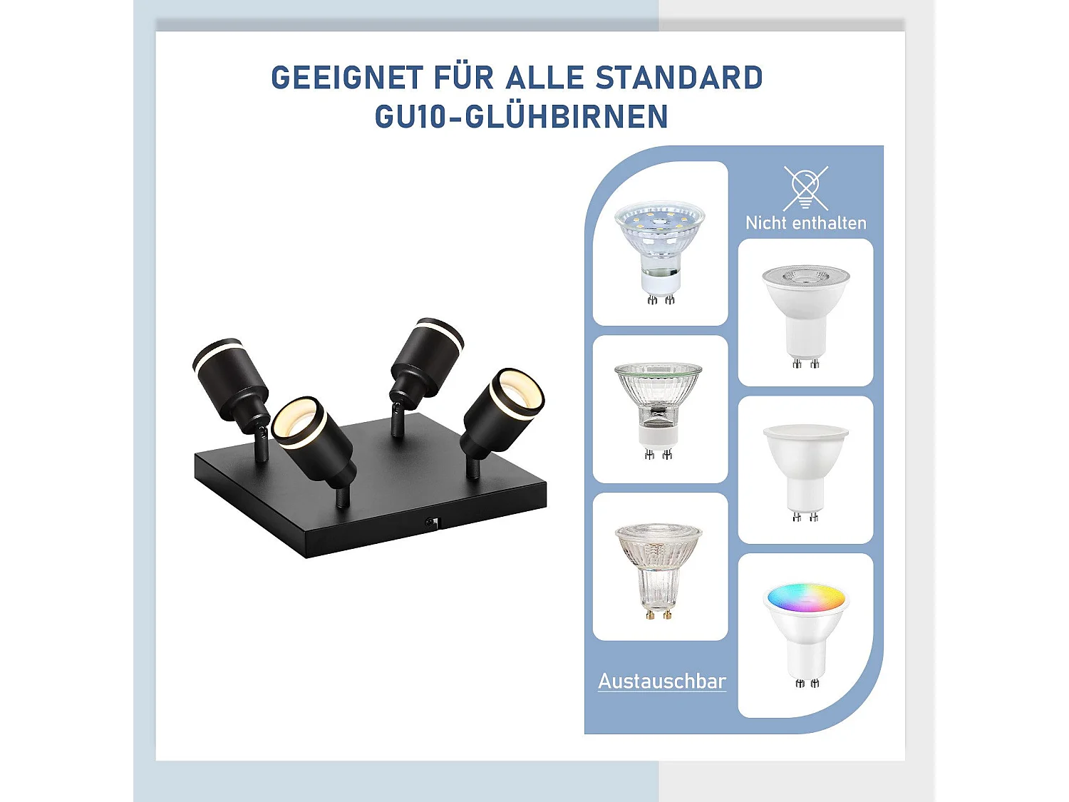 NETTLIFE LED Deckenleuchte 4 Deckenstrahler Schwarz Quadratische Modelle Verstellbare Wandhalterung GU10 Innen Metall Ohne Leuchtmittel