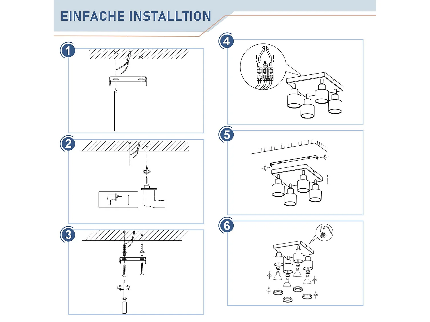 NETTLIFE LED Deckenleuchte 4 Deckenstrahler Schwarz Quadratische Modelle Verstellbare Wandhalterung GU10 Innen Metall Ohne Leuchtmittel