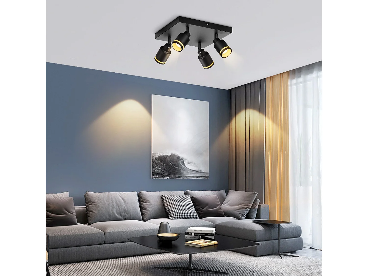 NETTLIFE LED Deckenleuchte 4 Deckenstrahler Schwarz Quadratische Modelle Verstellbare Wandhalterung GU10 Innen Metall Ohne Leuchtmittel