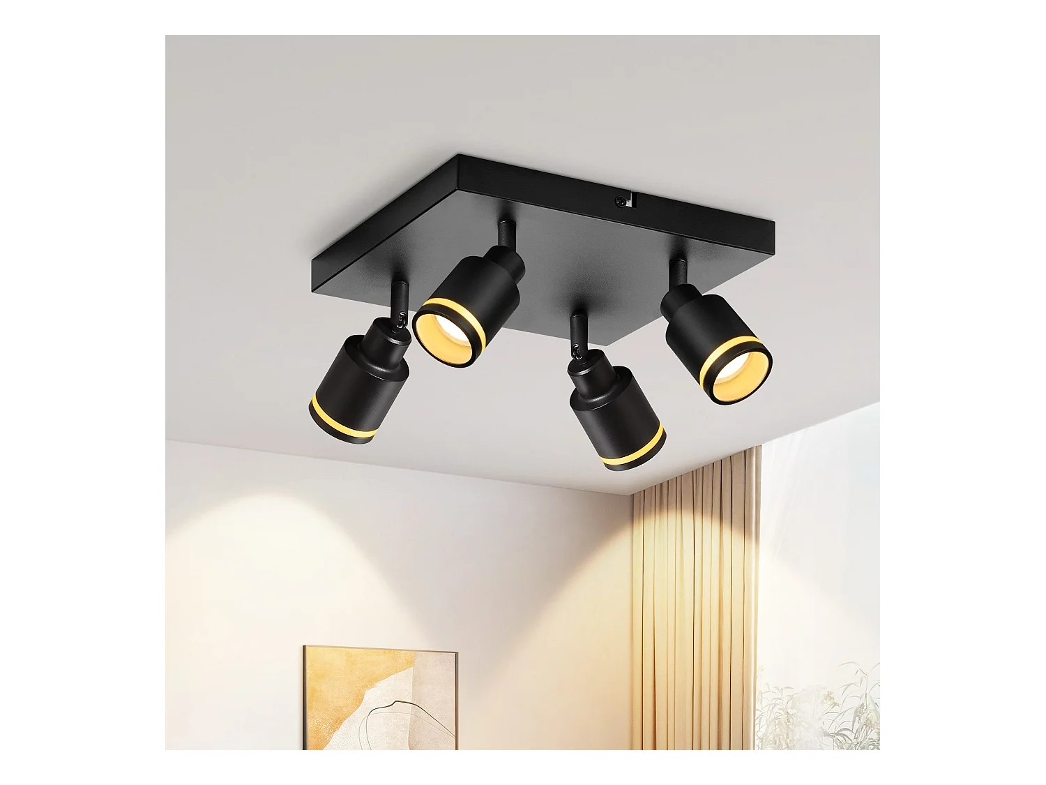 NETTLIFE Lampa sufitowa LED 4 reflektory sufitowe Czarne kwadratowe modele Regulowany montaż ścienny GU10 Wnętrze Metal Bez żarówki