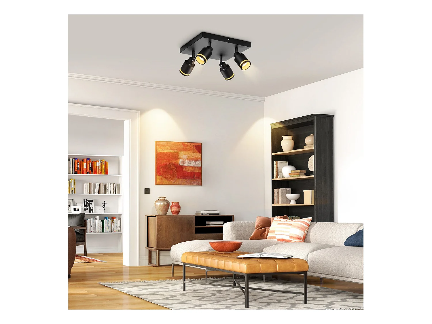 NETTLIFE Plafonnier LED 4 Spots de plafond : modèles carrés plafonnier noirs Spot mural orientable GU10 intérieur métal, sans ampoule