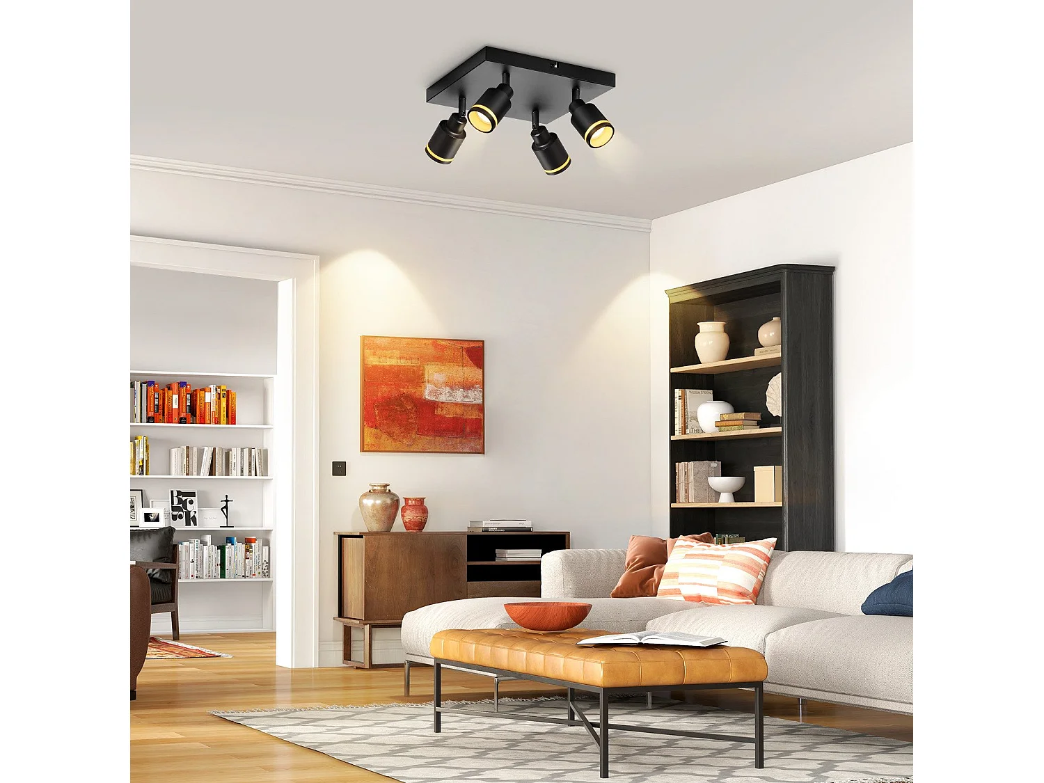 NETTLIFE Plafonnier LED 4 Spots de plafond : modèles carrés plafonnier noirs Spot mural orientable GU10 intérieur métal, sans ampoule