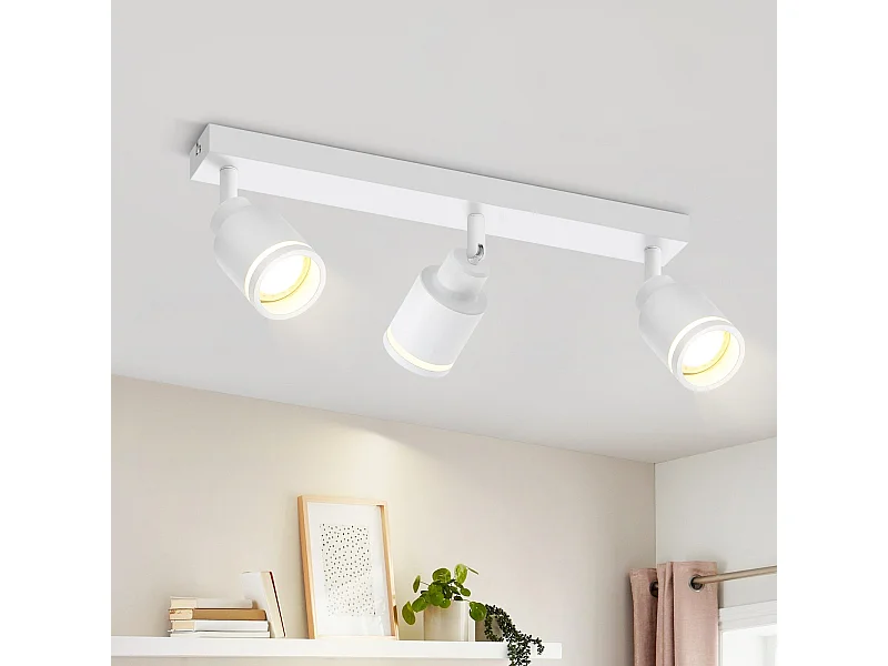 NETTLIFE Plafonnier Blanc moderne : 3 spots de plafond orientables en métal, plafonnier GU10, pour chambre, salle à manger, sans ampoule