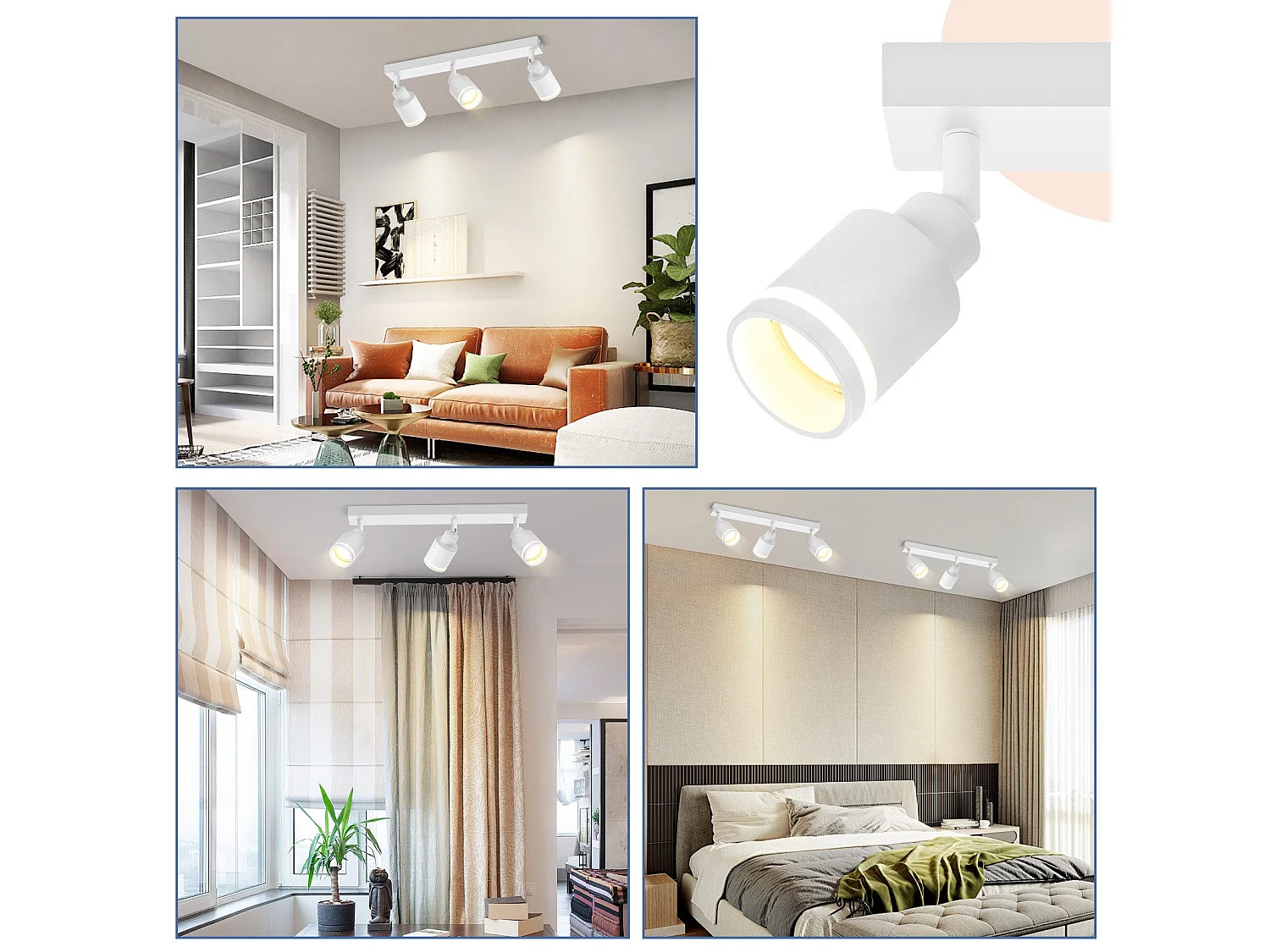 NETTLIFE Plafonnier Blanc moderne : 3 spots de plafond orientables en métal, plafonnier GU10, pour chambre, salle à manger, sans ampoule