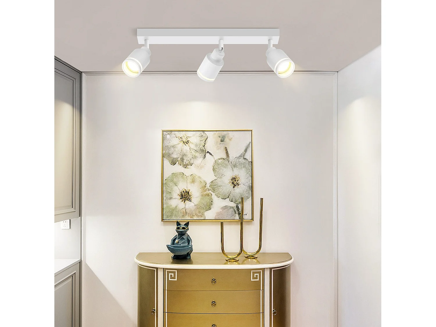 NETTLIFE Plafonnier Blanc moderne : 3 spots de plafond orientables en métal, plafonnier GU10, pour chambre, salle à manger, sans ampoule