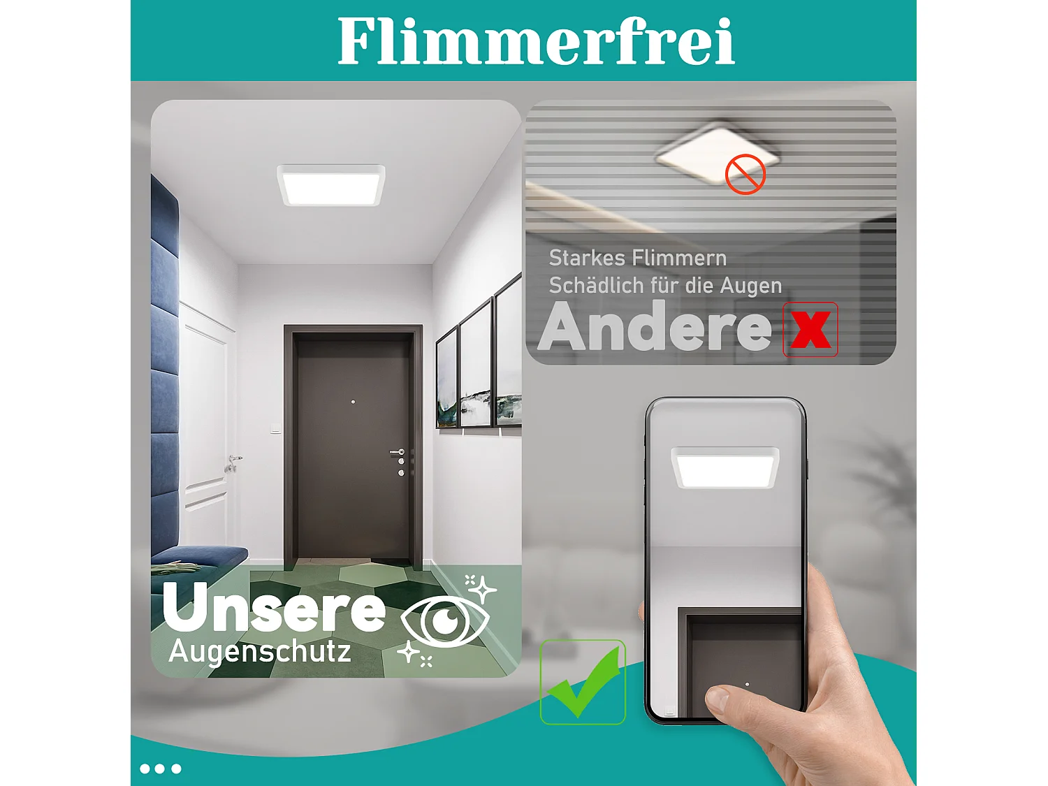 NETTLIFE Plafonnier LED plat 23CM 6500K 18W carré chambre blanc LED intégré en permanence