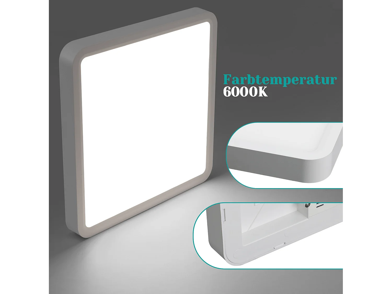 NETTLIFE Plafonnier LED plat 23CM 6500K 18W carré chambre blanc LED intégré en permanence