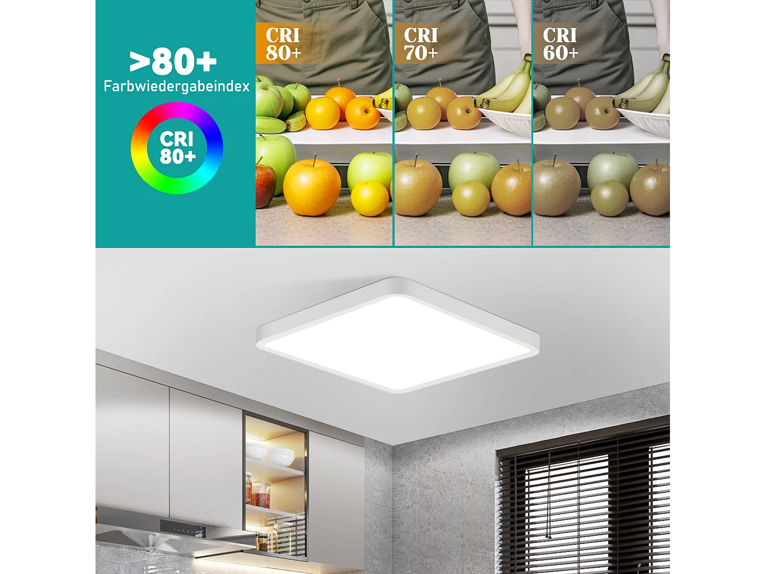 NETTLIFE Plafón LED Plano 23CM 6500K 18W Cuadrado Dormitorio Blanco LED Integrado Permanentemente