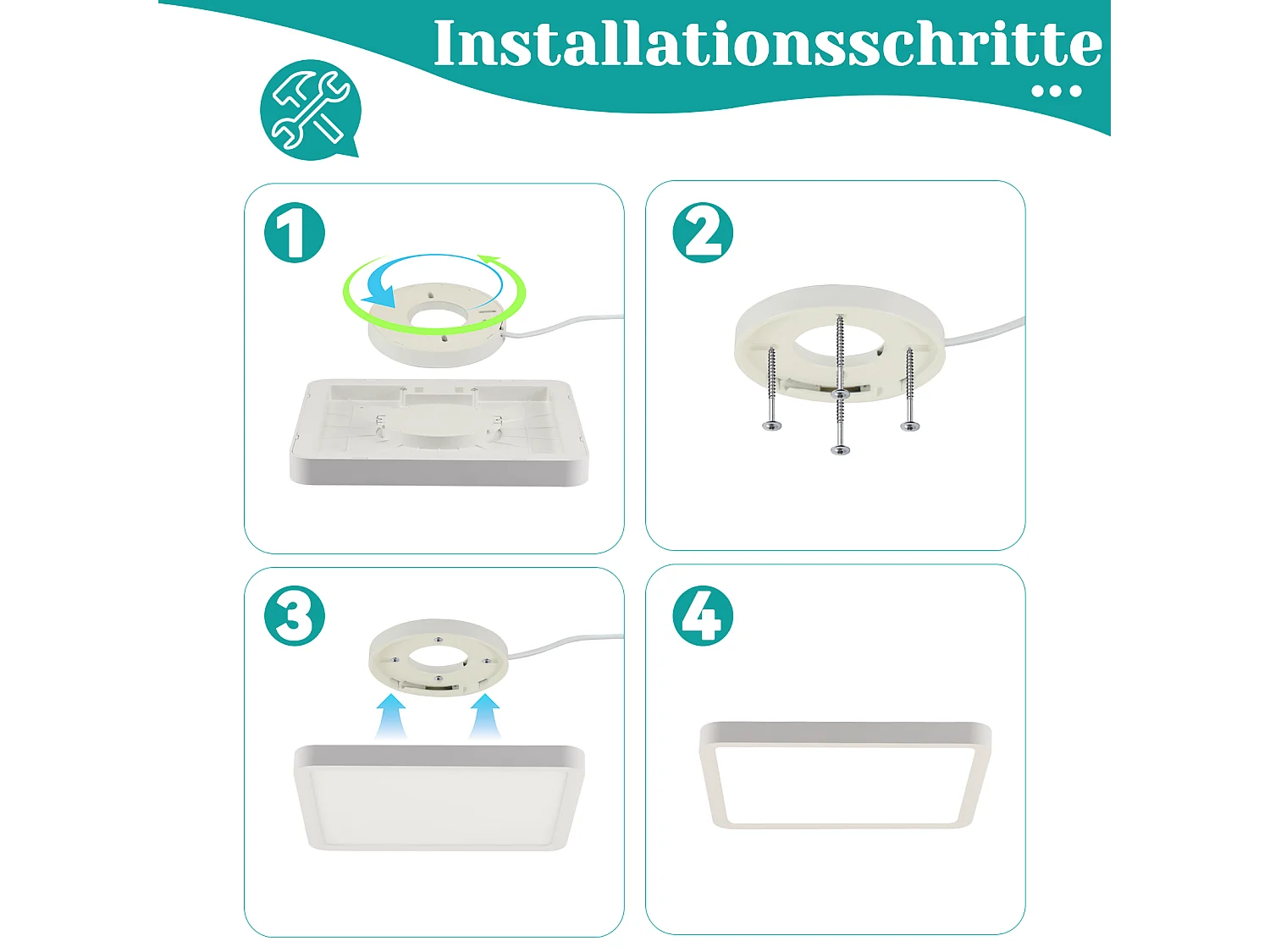 NETTLIFE Plafonnier LED plat 23CM 6500K 18W carré chambre blanc LED intégré en permanence
