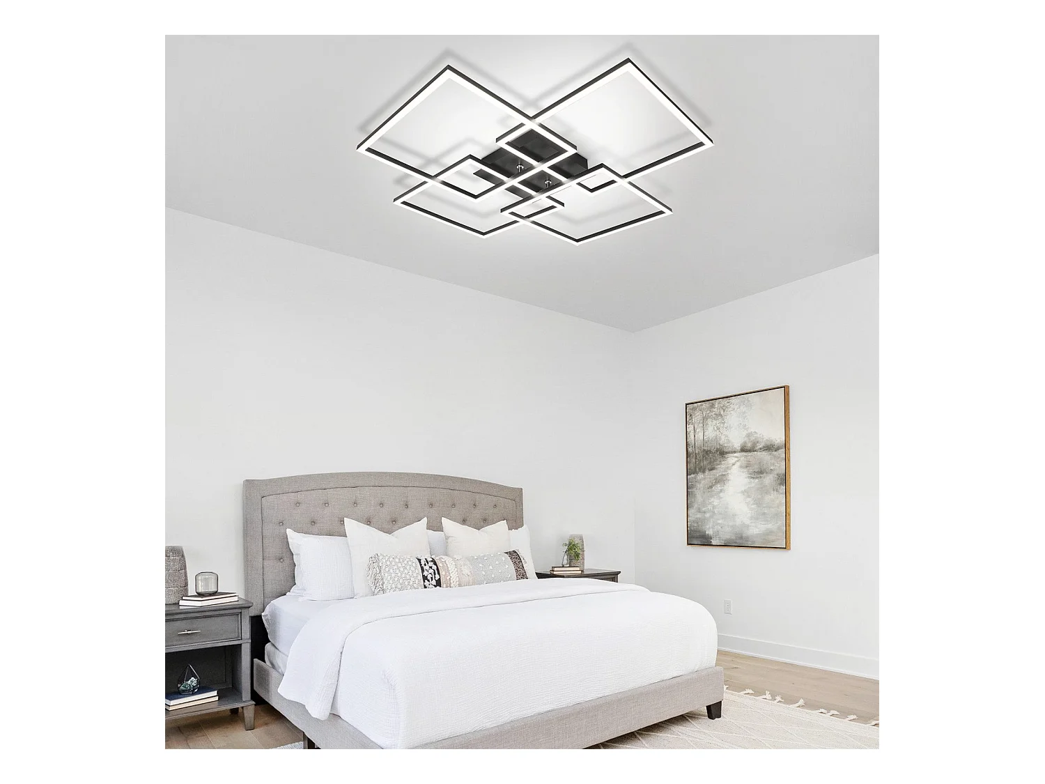 NETTLIFE LED Plafondlamp 72CM Zwart Dimbaar met Afstandsbediening 48W Modern Rechthoekig Design