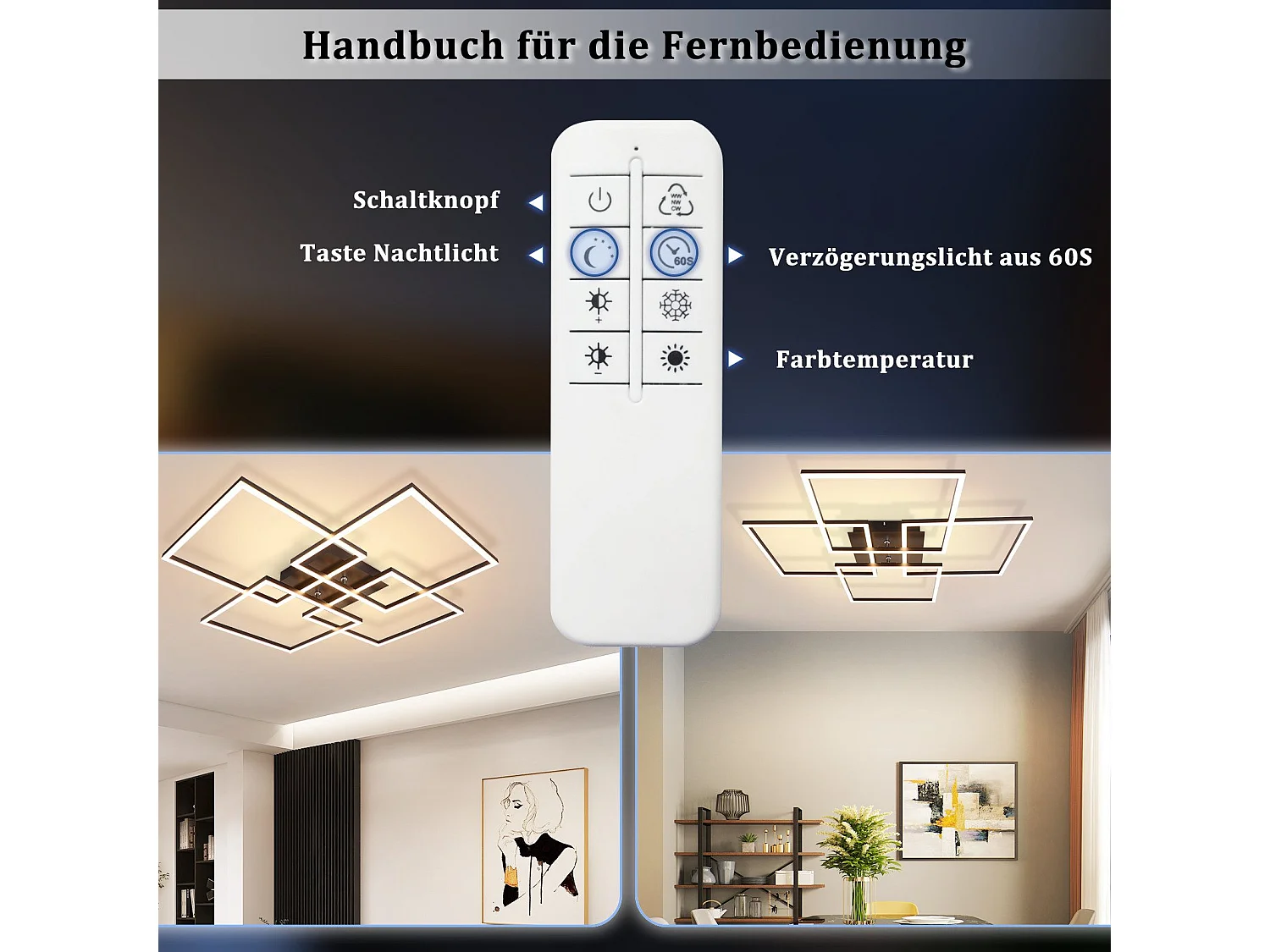 NETTLIFE LED Plafondlamp 72CM Zwart Dimbaar met Afstandsbediening 48W Modern Rechthoekig Design