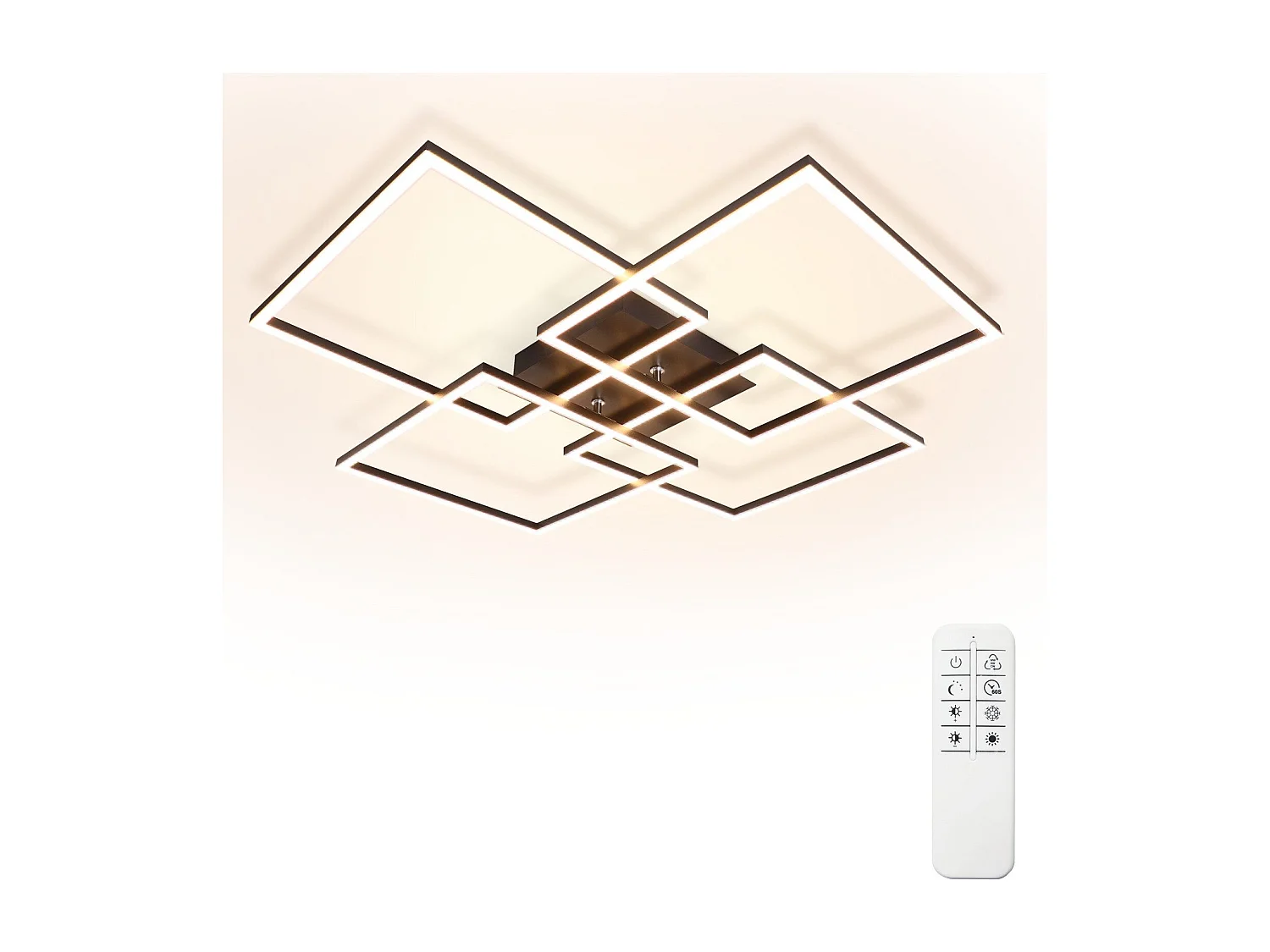 NETTLIFE Plafondlamp LED Vierkant 4 Lichts Zwart 3000-6500K Dimbaar met afstandsbediening Modern Plafondlamp 72cm voor Woonkamer | Keuken | Slaapkamer 48W