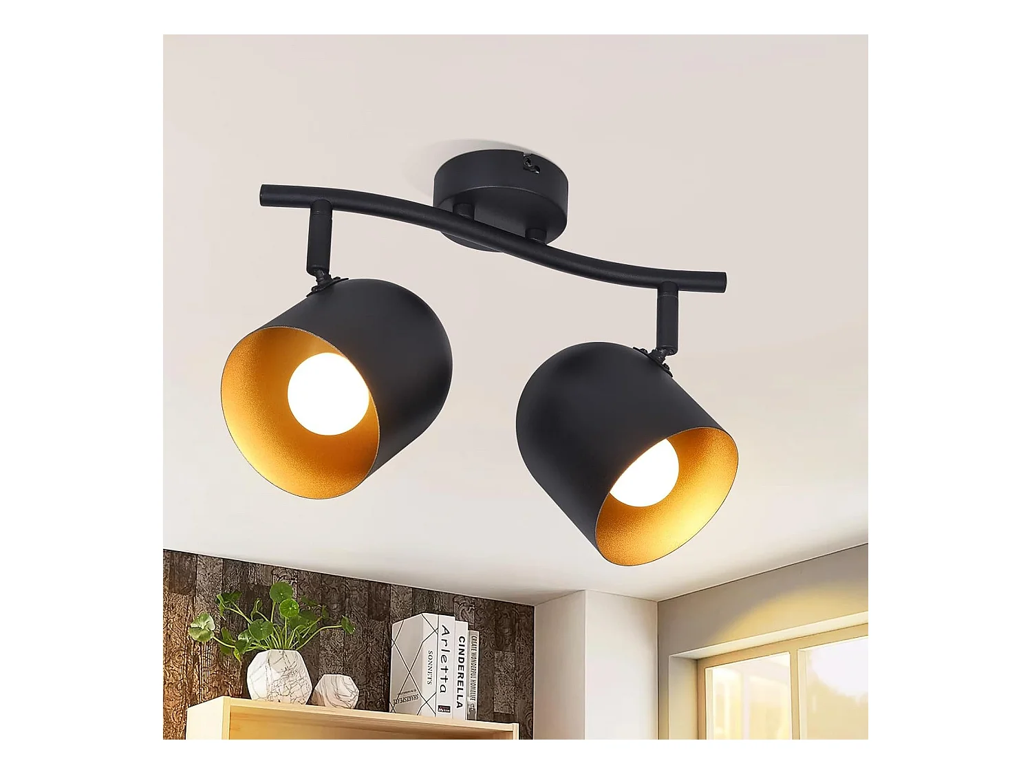 NETTLIFE Plafonnier E14 noir doré spot de plafond lampe de couloir industrielle vintage orientable sans ampoule orientable à 350°