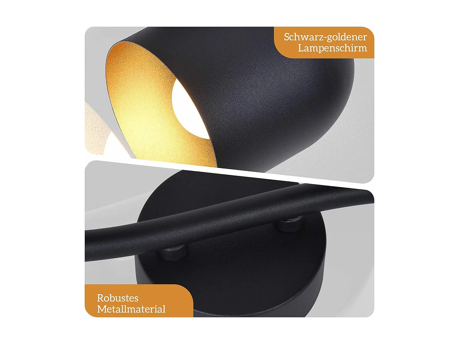 NETTLIFE Lampa sufitowa E14 czarno-złota vintage sufitowa reflektor regulowany bez żarówki 350° regulowany