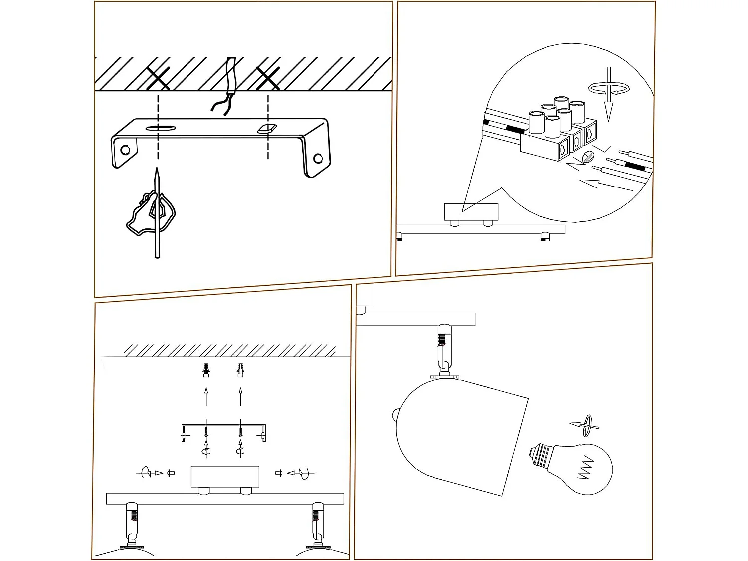 NETTLIFE Lampa sufitowa E14 czarno-złota vintage sufitowa reflektor regulowany bez żarówki 350° regulowany