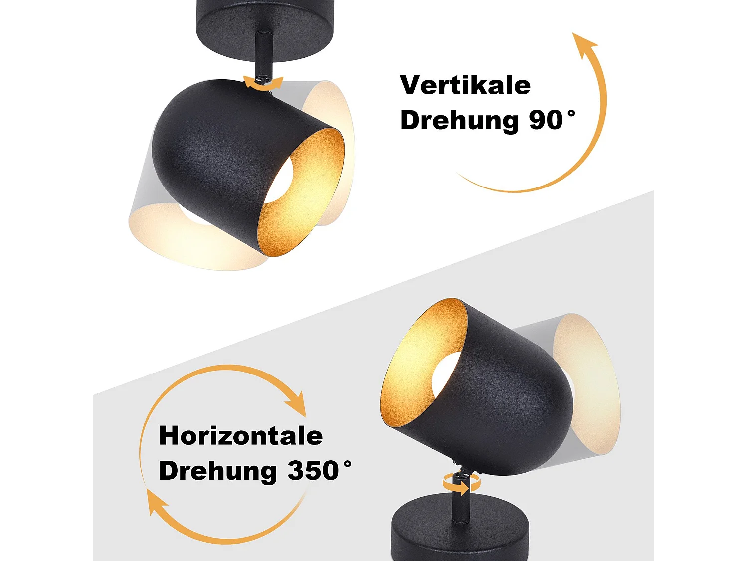 NETTLIFE Deckenleuchte E14 Deckenstrahler Gold Schwarz Vintage Industrie Flurlampe