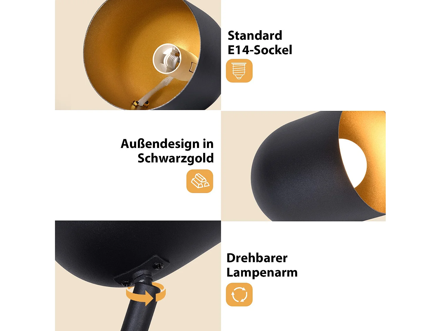 NETTLIFE Deckenleuchte E14 Deckenstrahler Gold Schwarz Vintage Industrie Flurlampe