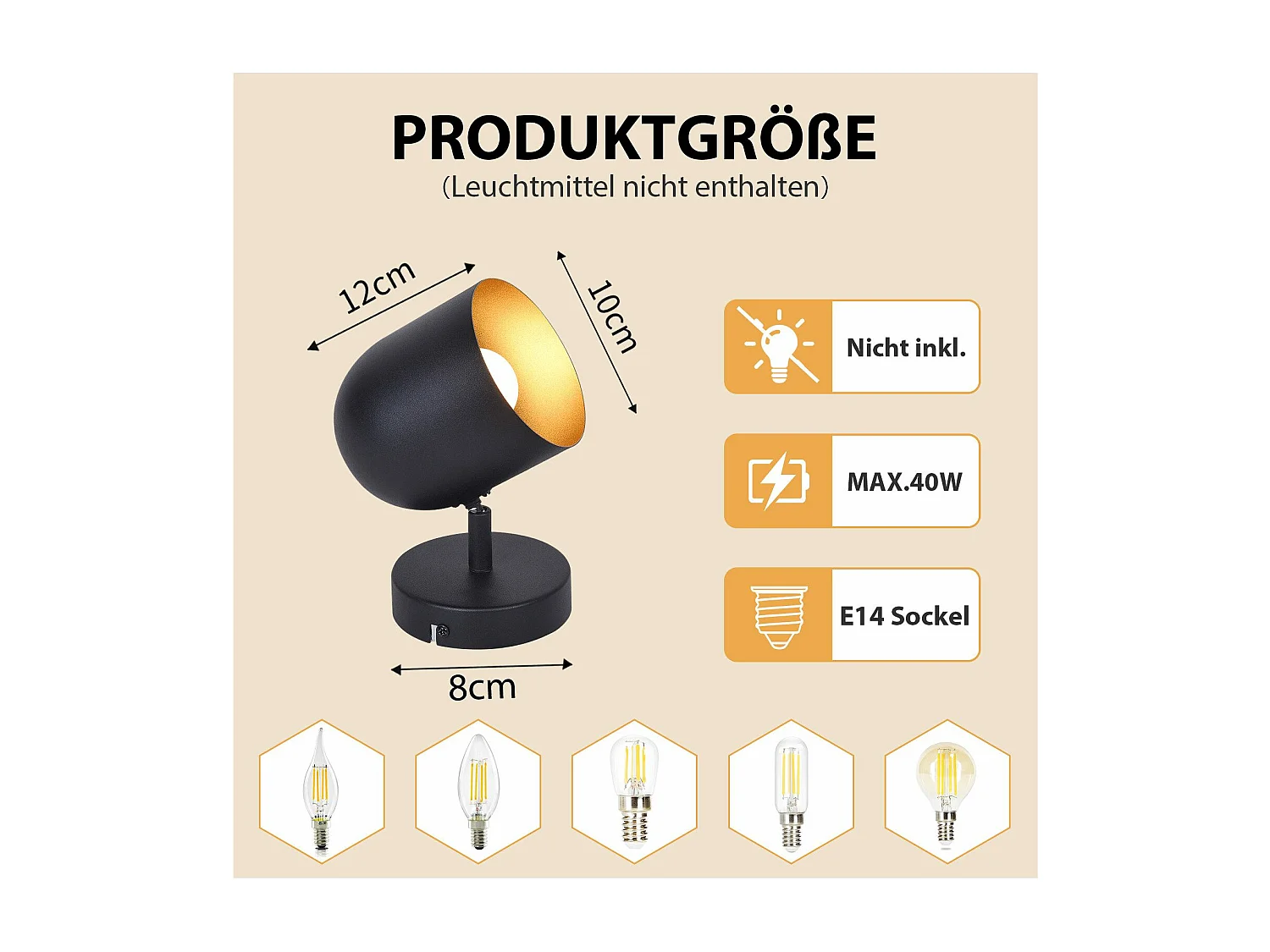 NETTLIFE Plafonnier E14 spot de plafond or noir lampe de couloir industrielle vintage