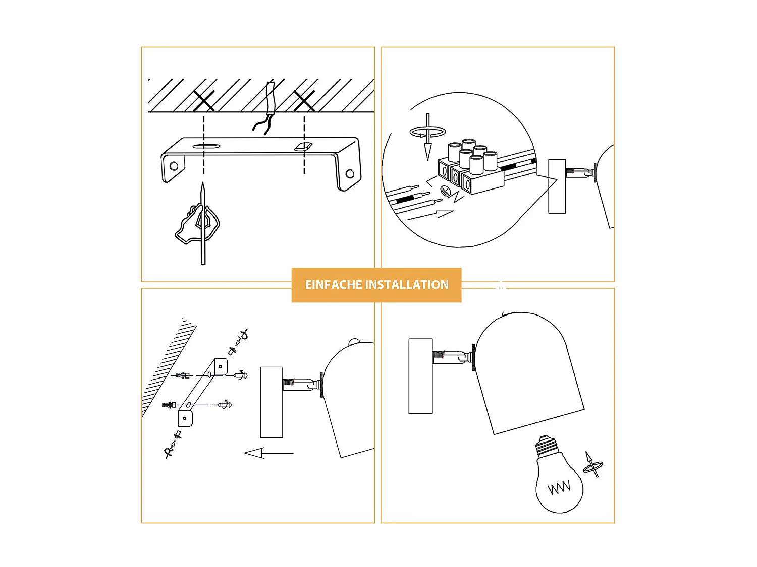 NETTLIFE Plafonnier E14 spot de plafond or noir lampe de couloir industrielle vintage