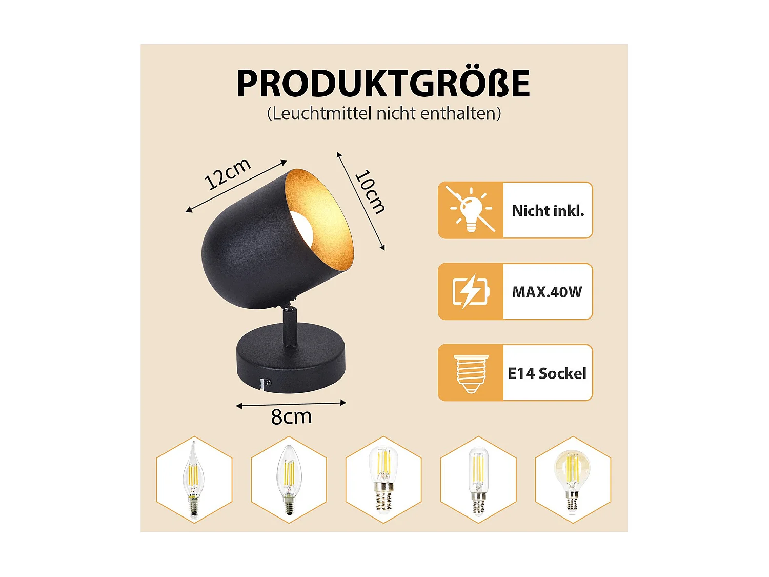 NETTLIFE Plafonnier E14 spot de plafond or noir lampe de couloir industrielle vintage