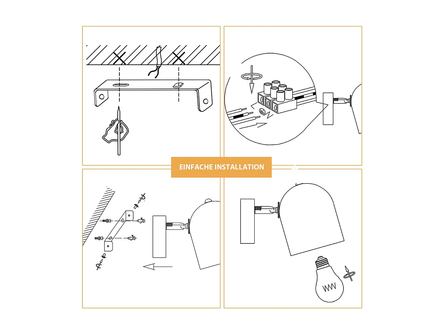 NETTLIFE Plafonnier E14 spot de plafond or noir lampe de couloir industrielle vintage