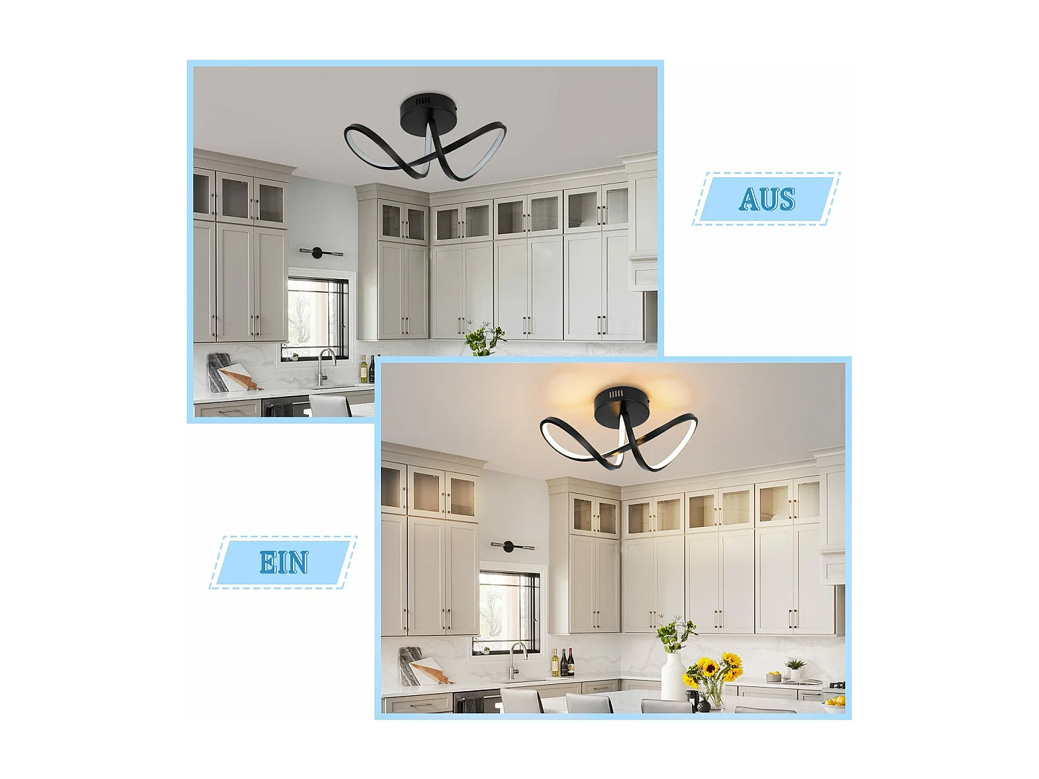 NETTLIFE Moderne Wohnzimmer LED Deckenleuchte Schwarz 12W Innen 3000K Warmweiß LED Fest integriert