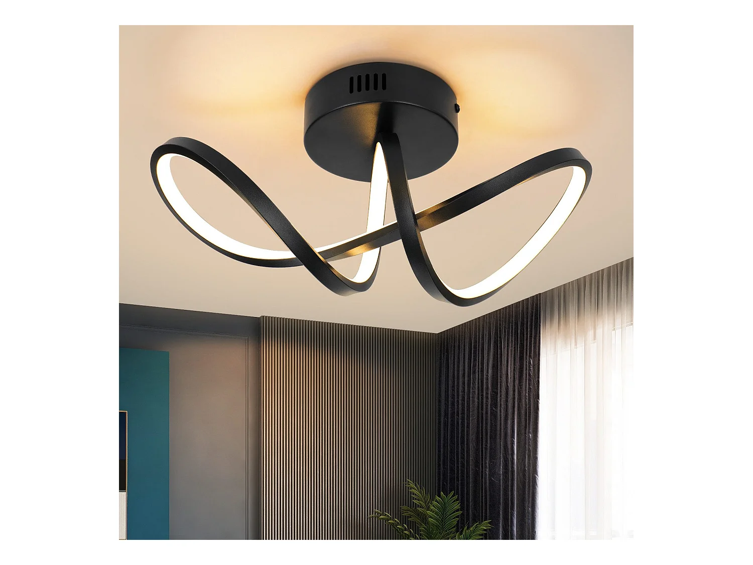 NETTLIFE Plafonnier LED salon moderne noir 12W intérieur 3000K LED blanc chaud intégré en permanence