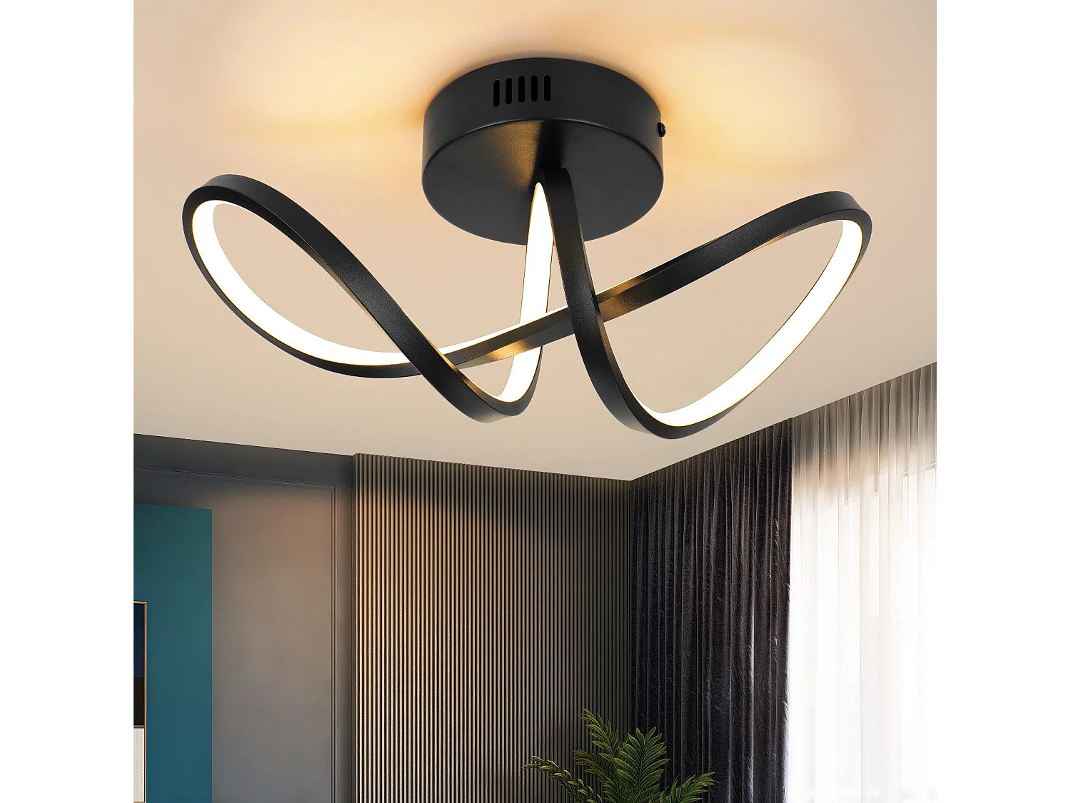 NETTLIFE Plafonnier LED salon moderne noir 12W intérieur 3000K LED blanc chaud intégré en permanence