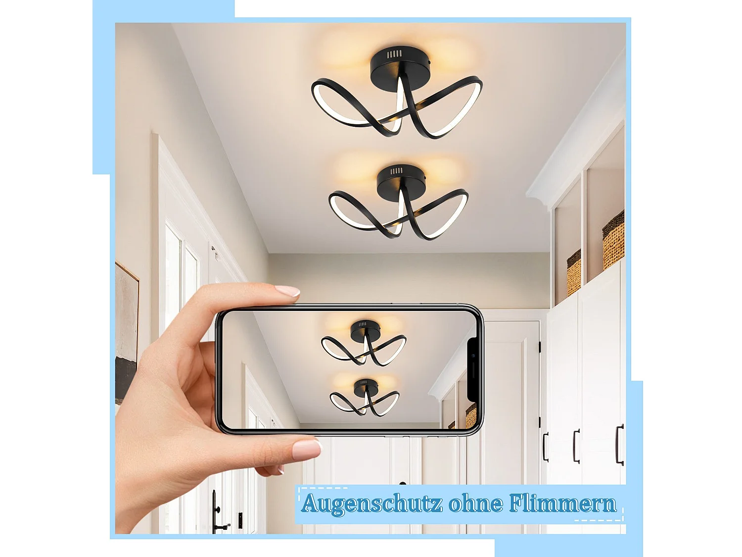 NETTLIFE Plafonnier LED salon moderne noir 12W intérieur 3000K LED blanc chaud intégré en permanence