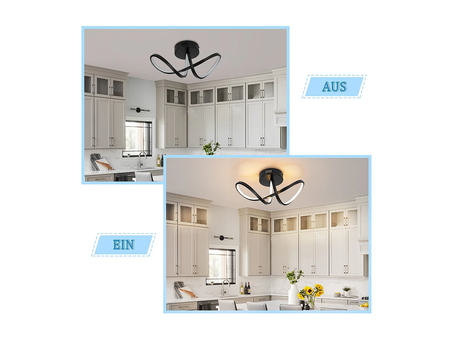 NETTLIFE Plafonnier LED salon moderne noir 12W intérieur 3000K LED blanc chaud intégré en permanence