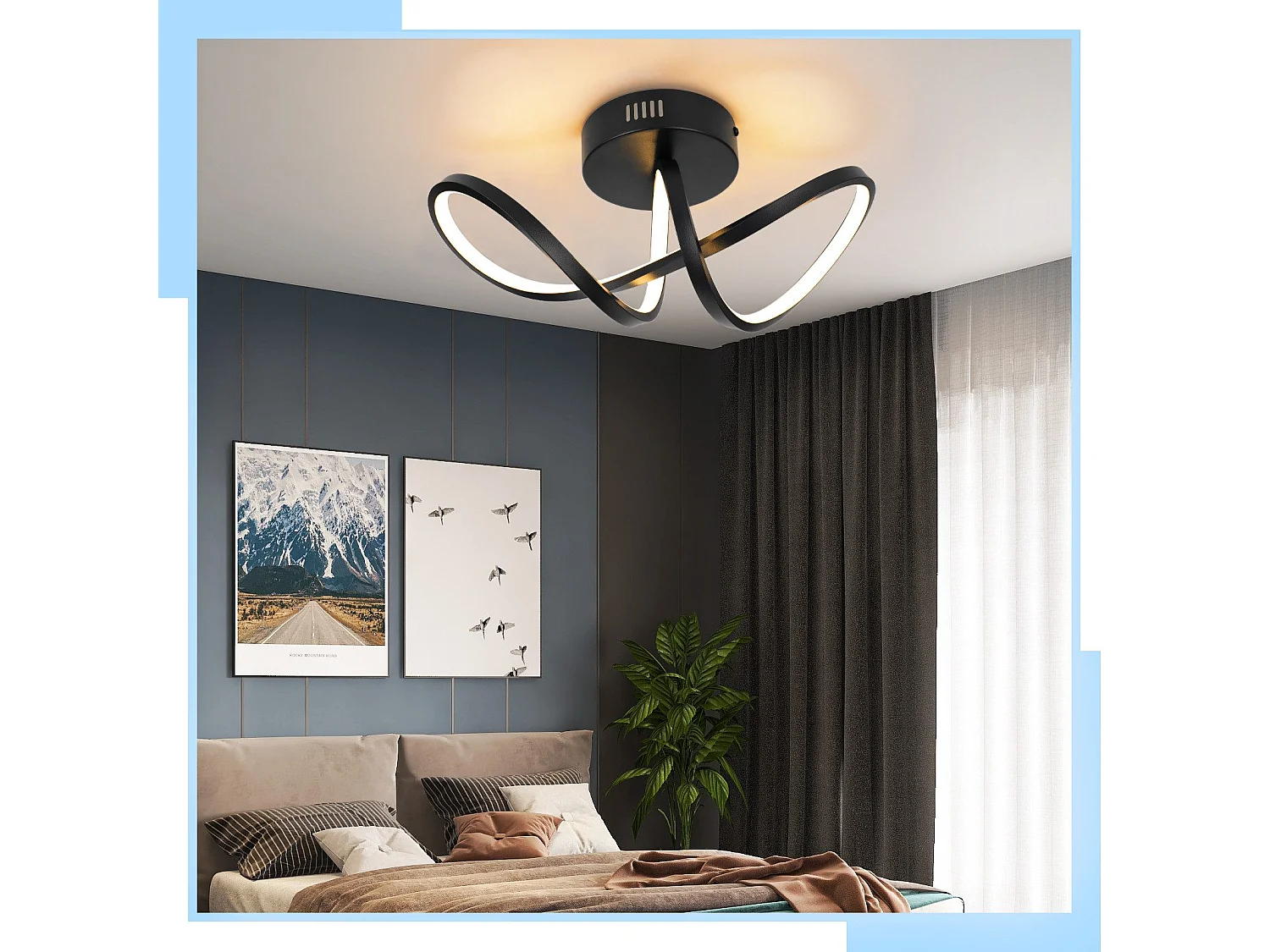 NETTLIFE Plafonnier LED salon moderne noir 12W intérieur 3000K LED blanc chaud intégré en permanence