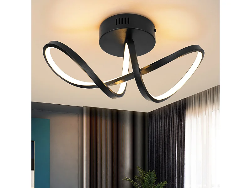 NETTLIFE Plafonnier LED salon moderne noir 12W intérieur 3000K LED blanc chaud intégré en permanence