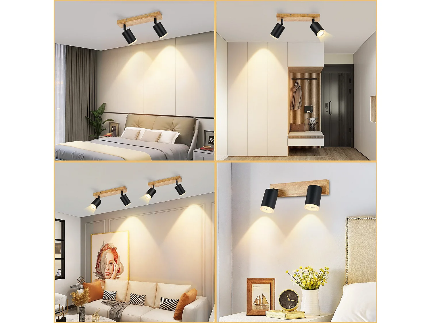 NETTLIFE Zwarte Plafondspot GU10 Houten Wandspot Draaibaar Zonder Lamp 350° Draaibaar