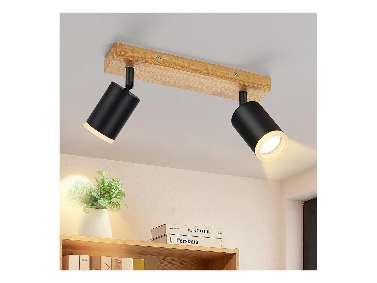 NETTLIFE Zwarte Plafondspot GU10 Houten Wandspot Draaibaar Zonder Lamp 350° Draaibaar