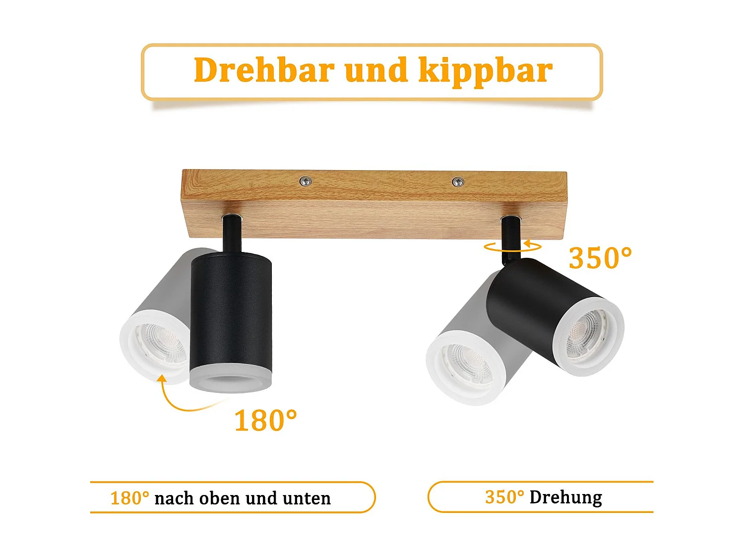 NETTLIFE Zwarte Plafondspot GU10 Houten Wandspot Draaibaar Zonder Lamp 350° Draaibaar