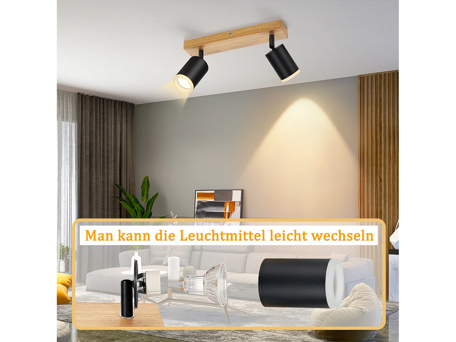 NETTLIFE Zwarte Plafondspot GU10 Houten Wandspot Draaibaar Zonder Lamp 350° Draaibaar