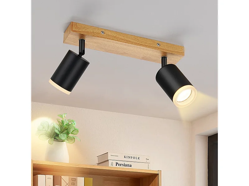 NETTLIFE Spot de plafond noir GU10 spot mural en bois vintage pivotant sans ampoule orientable à 350° industriel