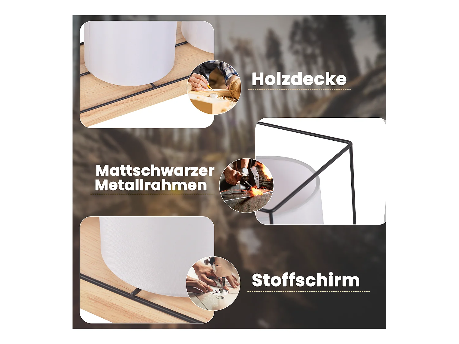 NETTLIFE Deckenleuchte Wohnzimmer Deckenlampe Holz 3 flammig E14 Vintage mit Retro Industrial