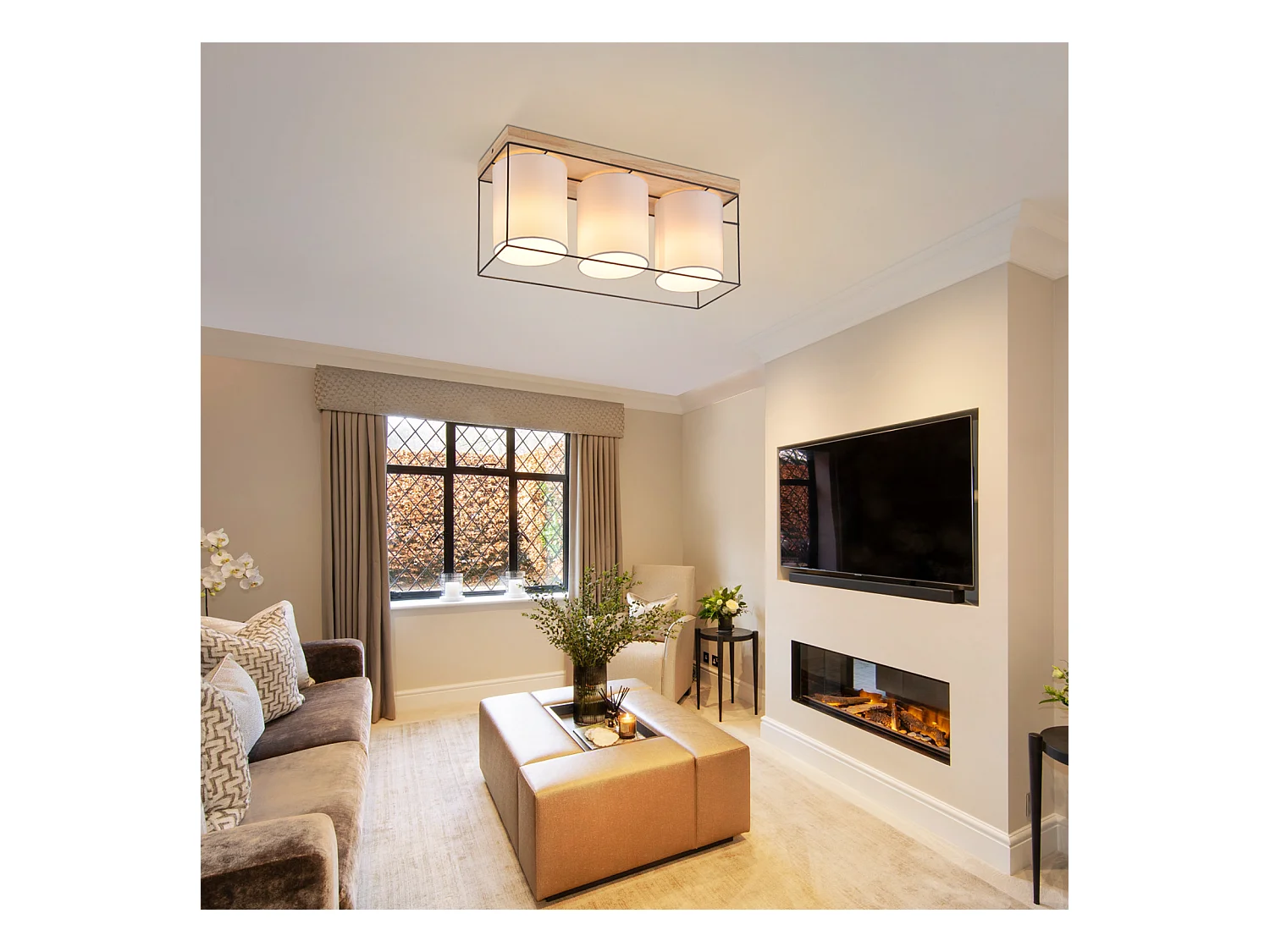 NETTLIFE Deckenleuchte Wohnzimmer Deckenlampe Holz 3 flammig E14 Vintage mit Retro Industrial