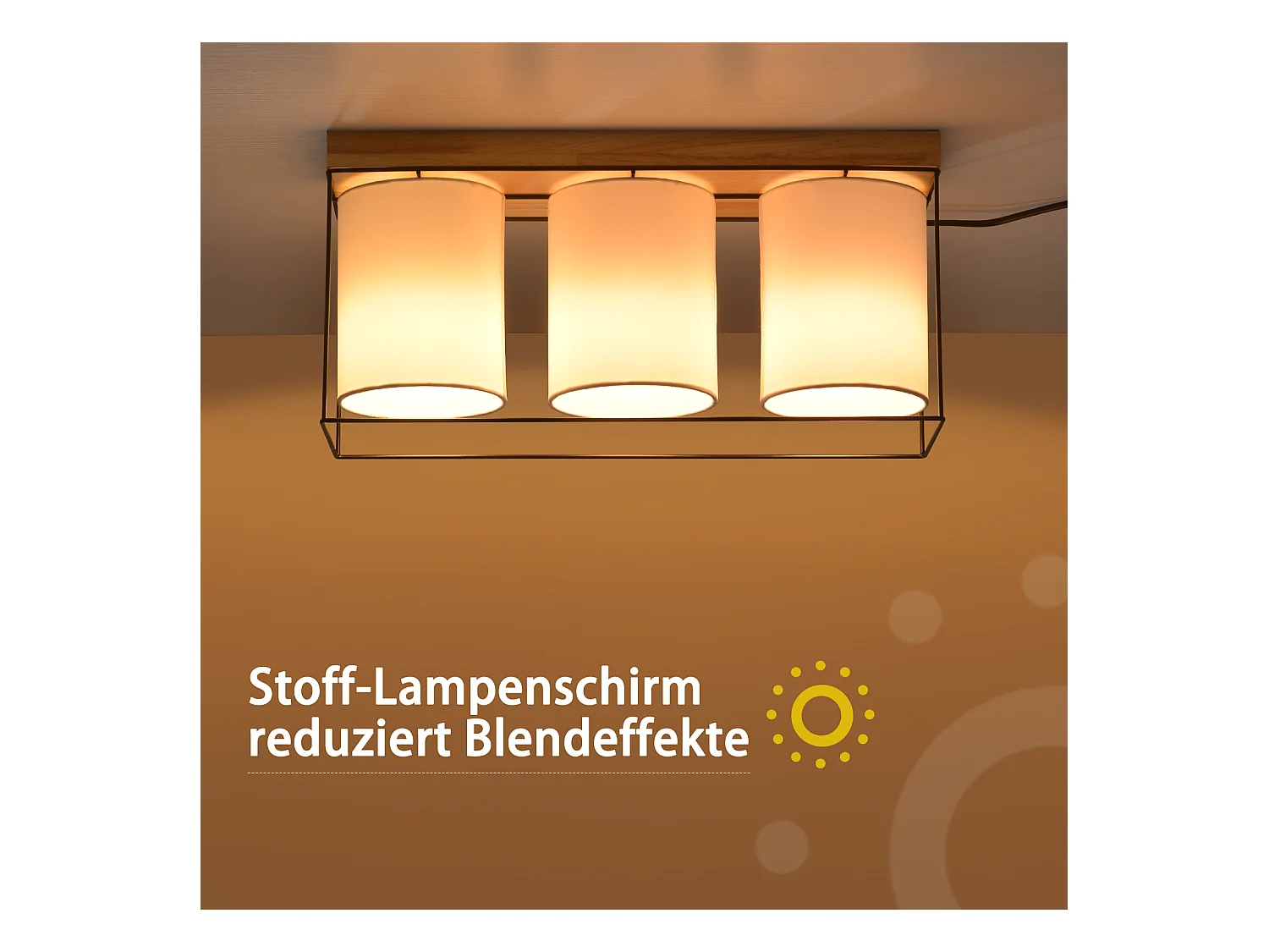 NETTLIFE Deckenleuchte Wohnzimmer Deckenlampe Holz 3 flammig E14 Vintage mit Retro Industrial