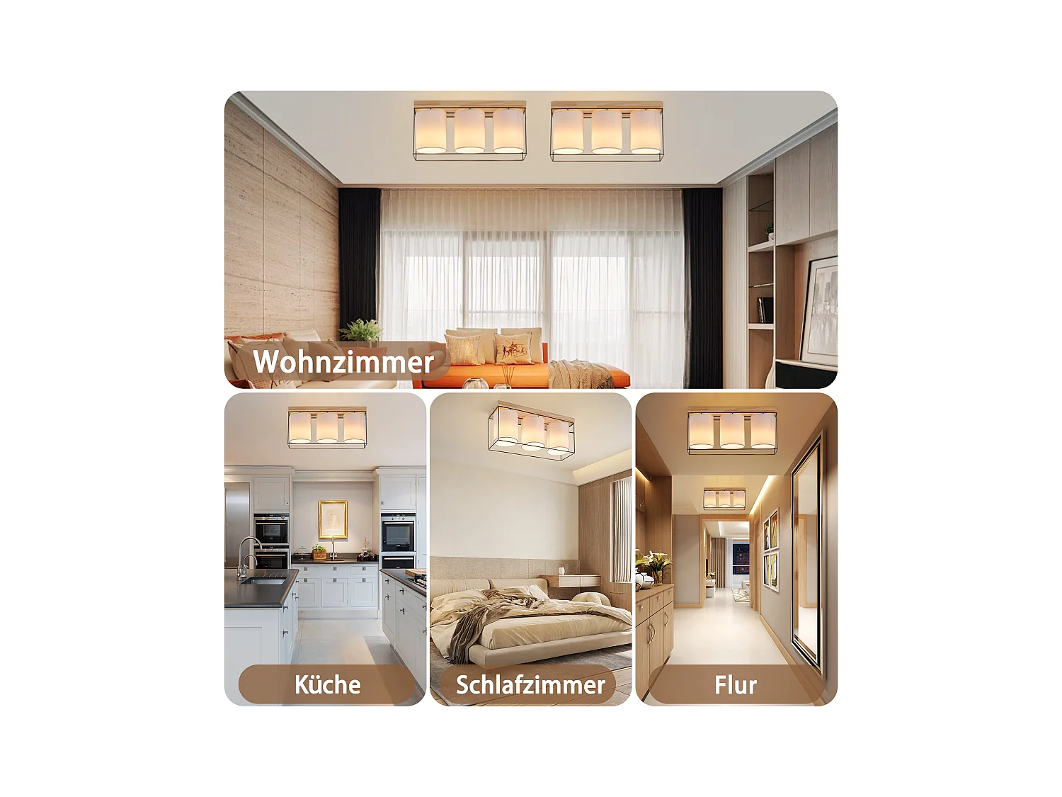 NETTLIFE Deckenleuchte Wohnzimmer Deckenlampe Holz 3 flammig E14 Vintage mit Retro Industrial