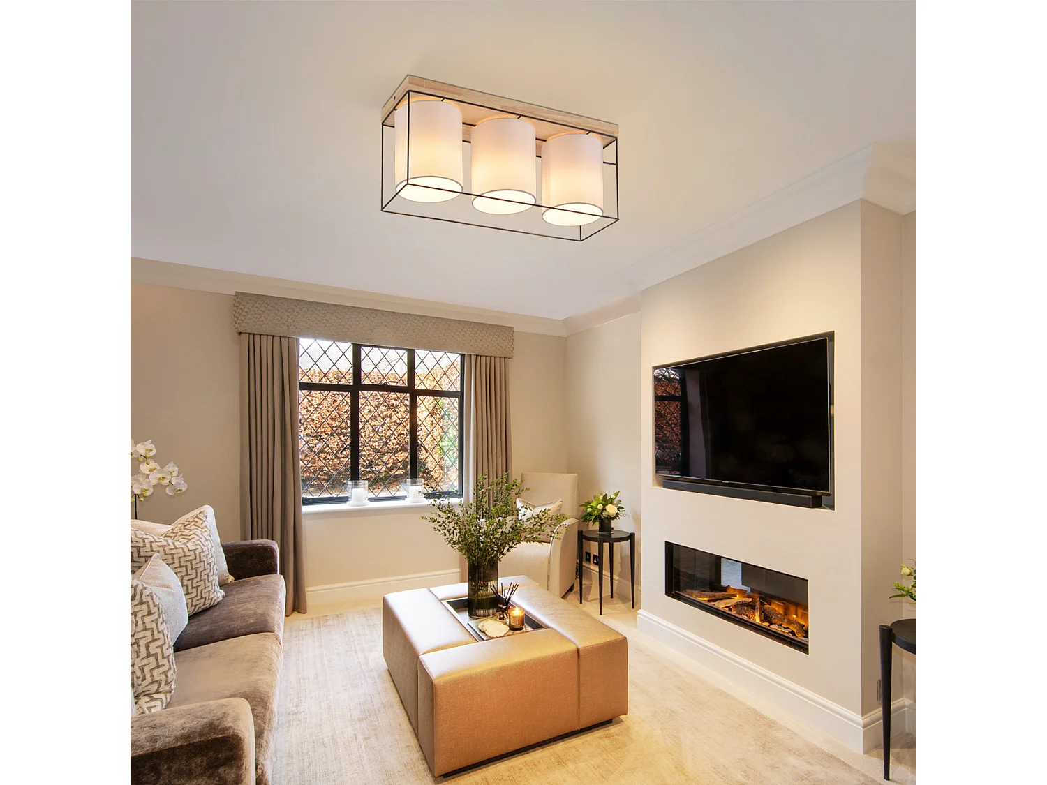 NETTLIFE Plafondlamp woonkamer plafondlamp hout 3 lampen E14 vintage met retro industrieel